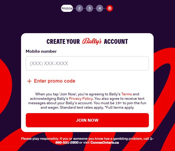 Register your Bally Bet account by entering your mobile number and promo code